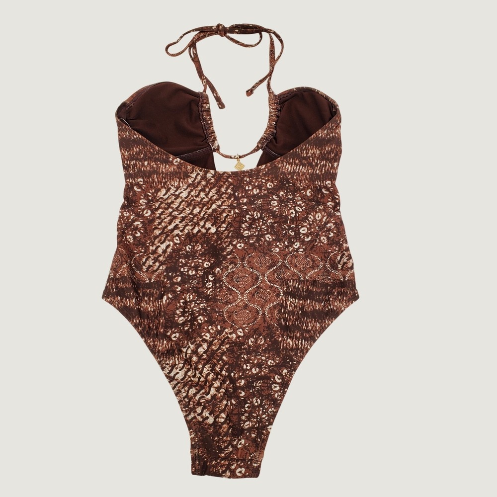 No Boundaries Animal Print Cheeky High Leg One Piece XXSmall Brown Lined Padded - Picture 2 of 9